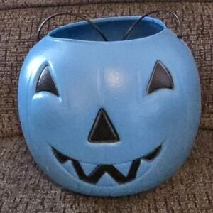 Norfolk Blue Jack-O-Lantern Pumpkin Blow Mold Bucket Pail Made In‎ USA Vintage
